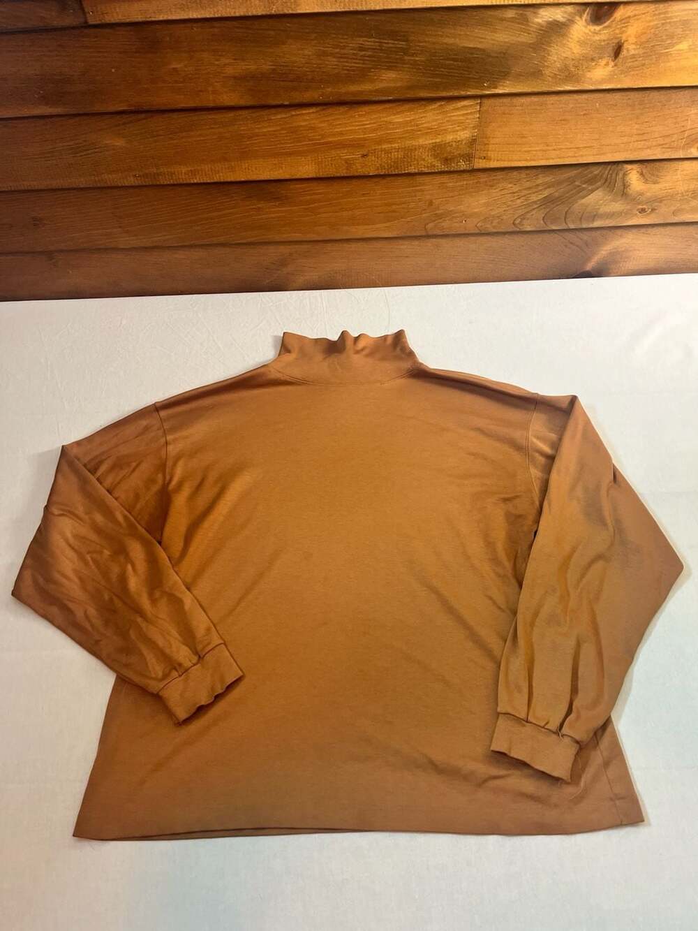 Vtg 90s 100% Pima Cotton Brown Mock Turtleneck Long Sleeve Shirt Large